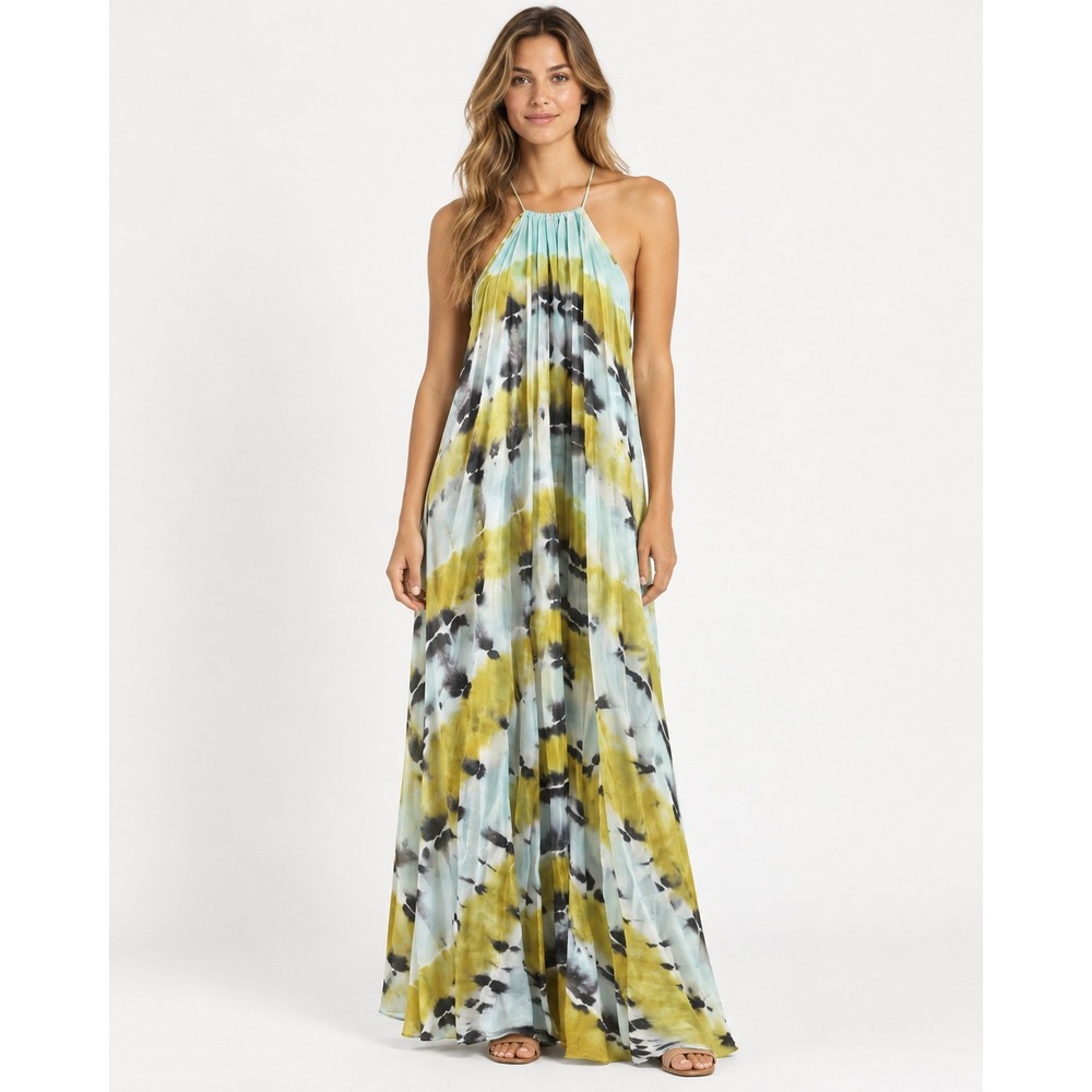 Young Fabulous and Broke Elie Trapeze Maxi Dres Medium Yellow Tie Dye Boho